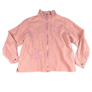 Vital Zone Pink Embroidered Zip Jacket – Soft Elegance, Everyday Comfort, Size M
